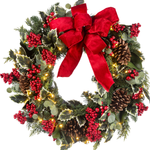 Load image into Gallery viewer, Clovi Brad Schmidt Winter Holly &amp; Berries Christmas Wreath, 26”, LED Lights

