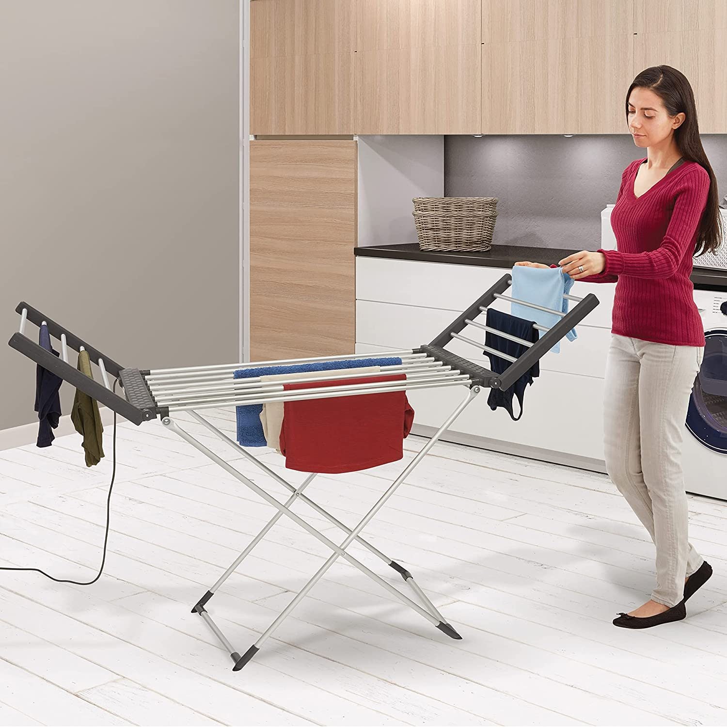 Tors & Olsson Electric Heated Clothes Drying Rack, 18 Bars and 2 Heated Wings, 34 Ft of Drying Space, 30 Lbs Drying Capacity