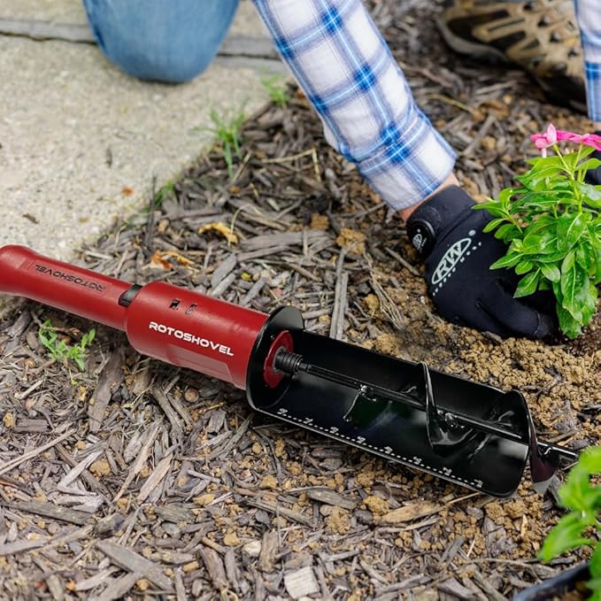 Rotoshovel - Powered Handheld Shovel with Auger & Safety Shutoff for Gardening, Landscaping & Planting - 12 Volt Battery & Charger Included
