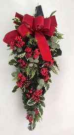 Load image into Gallery viewer, 28" Cordless Winter Holly &amp; Berries Teardrop Sconce
